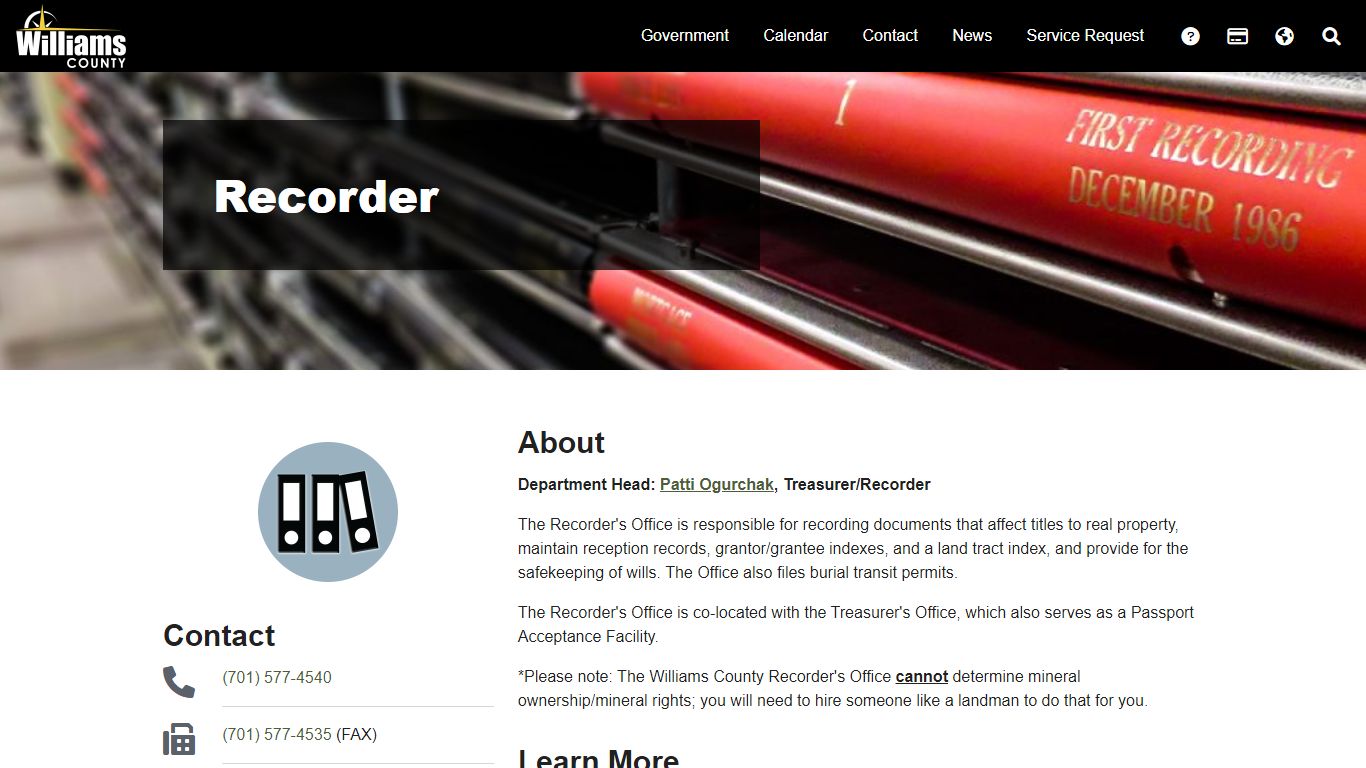 Recorder - Williams County, ND